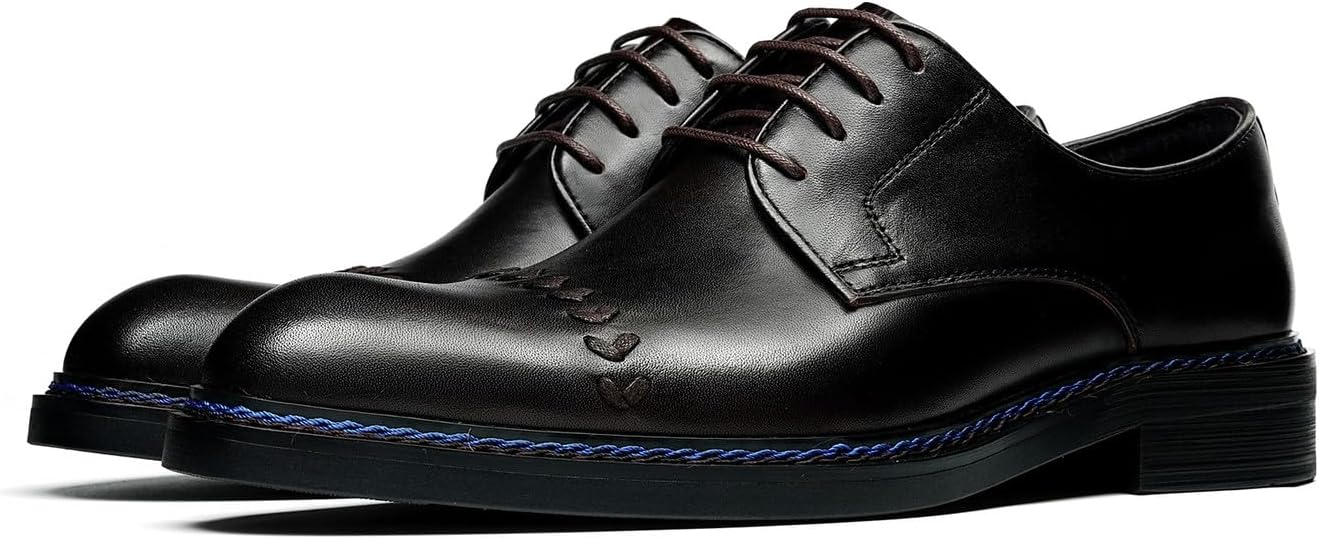 

Мужские классические туфли Santimon из натуральной кожи Oxfords - ручная прострочка, простой носок, шнуровка Derby с полированной верхней частью и амортизированной стелькой - для бизнес-кэжуал, работы и свадьбы, Coffee