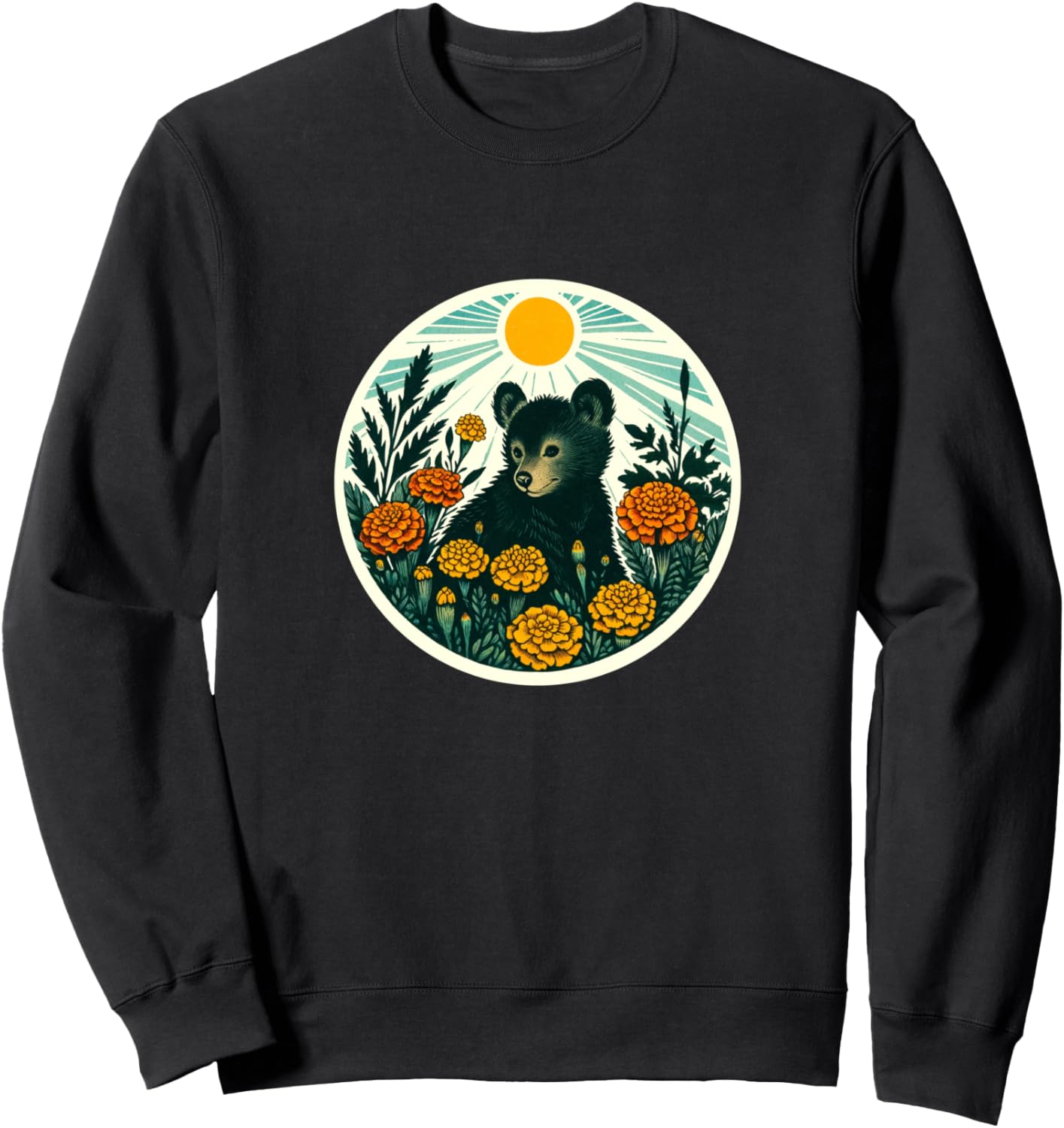 

Милая ретро-толстовка с изображением азиатского черного медведя и бархатцев Black Bears Snugg