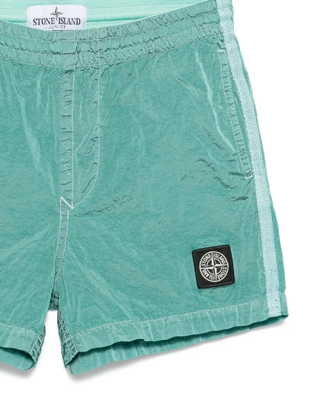 Плавки-шорты с боковыми полосками и нашивкой-логотипом Stone Island Junior, зеленый — фото 3