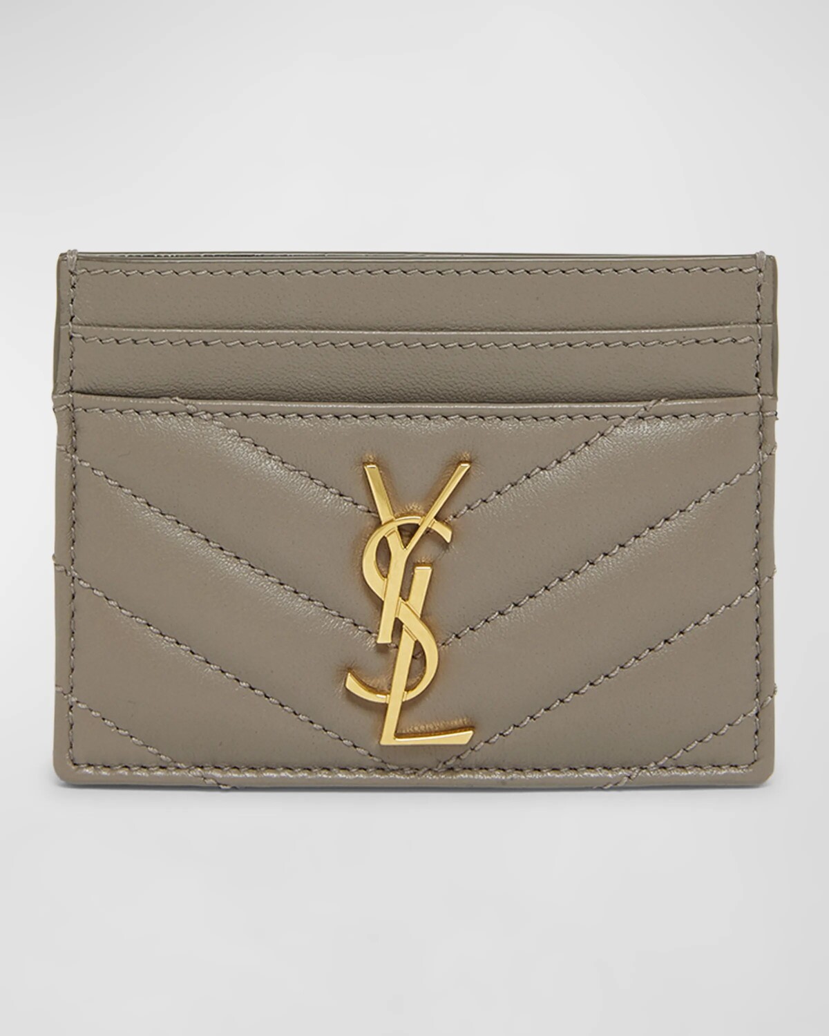 

Чехол для визиток YSL Monogram из стеганой гладкой кожи Saint Laurent, цвет Greyish Brown