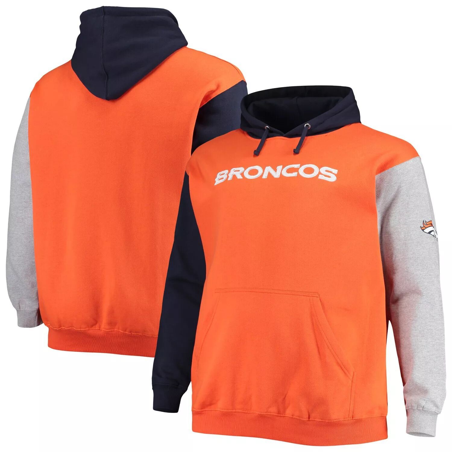 

Мужской темно-синий/оранжевый пуловер с капюшоном Denver Broncos Big & Tall