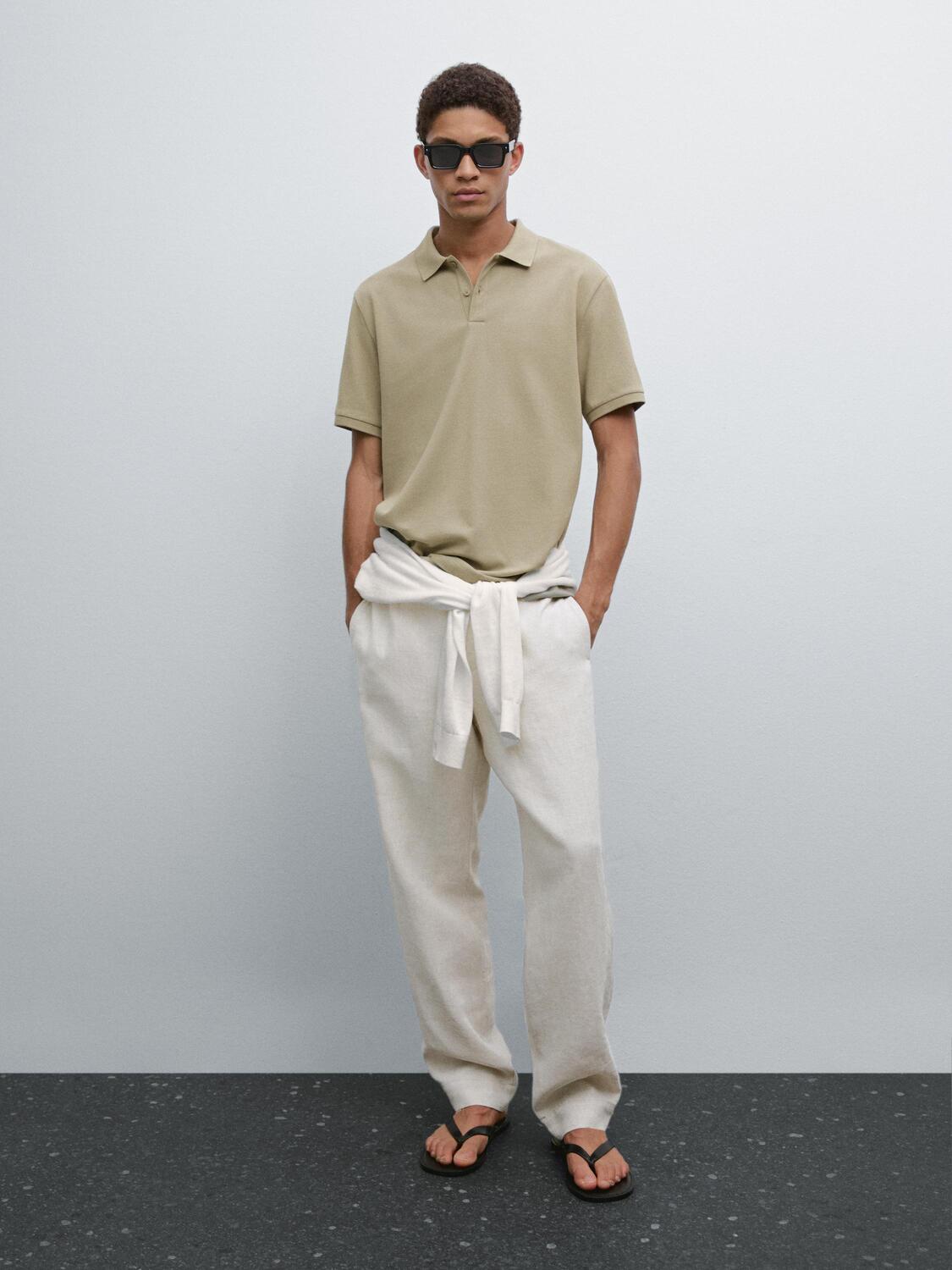 

Рубашка-Поло из микротекстурированного хлопка пике Massimo Dutti, Faded Khaki