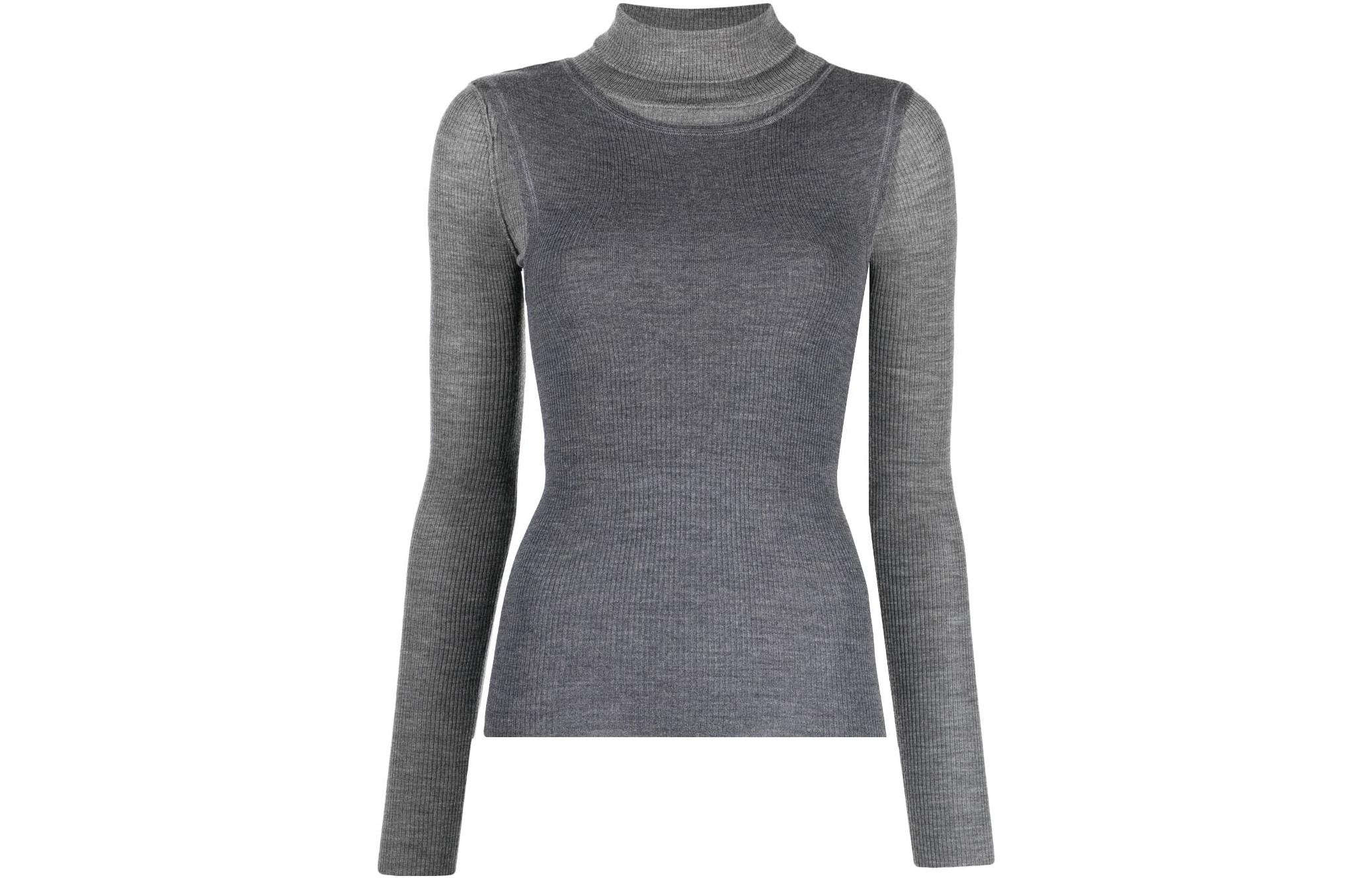 

Слоистый свитер с воротником-стойкой и рубчиком R13, серый