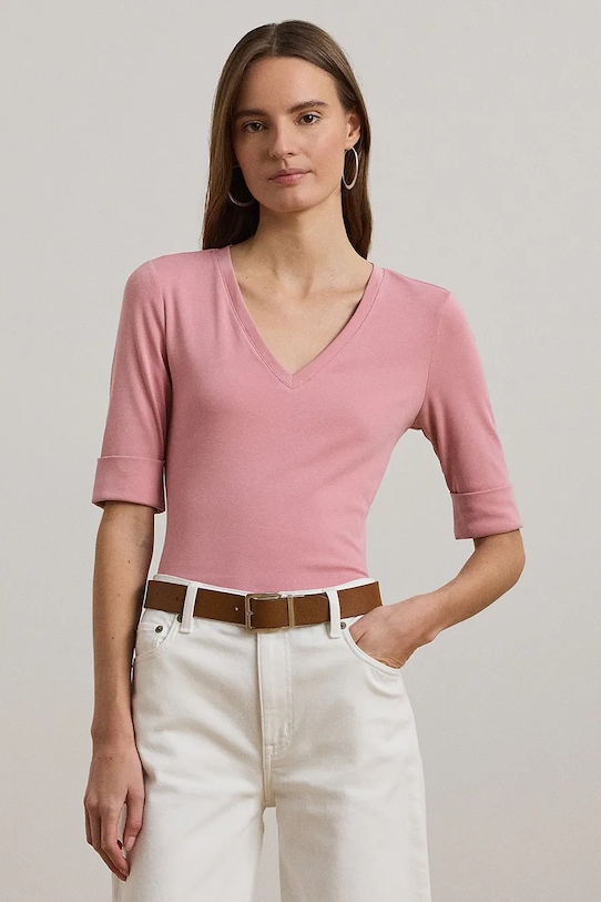 

Хлопковая футболка Lauren Ralph Lauren, розовый