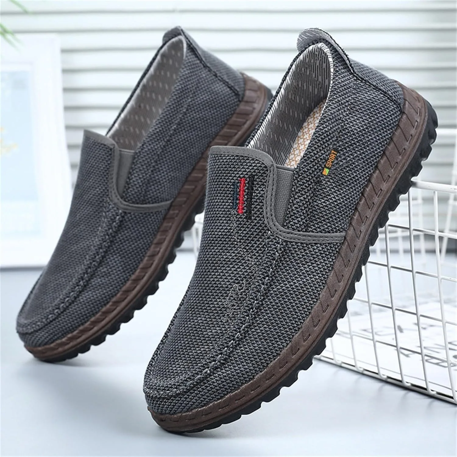 Мужские кроссовки Generisch Trainers из ткани, летние, дышащие, без шнурков, удобные, спортивные, легкие, с толстой подошвой, амортизирующие, для бега на открытом воздухе, для тренировок, размеры 39-44, серый — фото 3