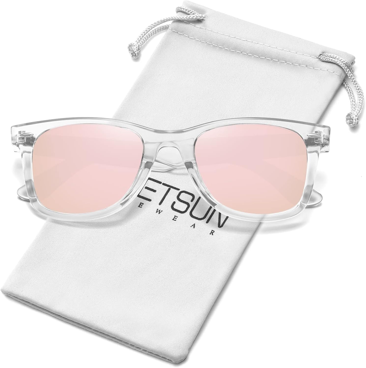 

Поляризованные солнцезащитные очки MEETSUN для женщин и мужчин, классическая ретро-квадратная оправа, очки для вождения, защита от УФ-излучения, Clear Frame Pink Mirrored Lens