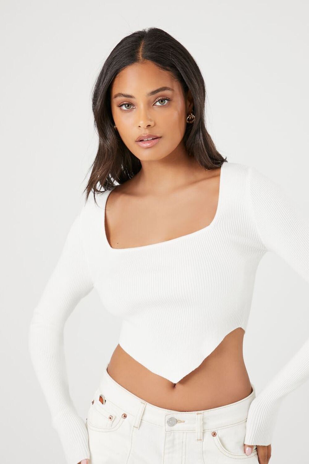 

Укороченный свитер рельефной вязки Forever 21, ванилла