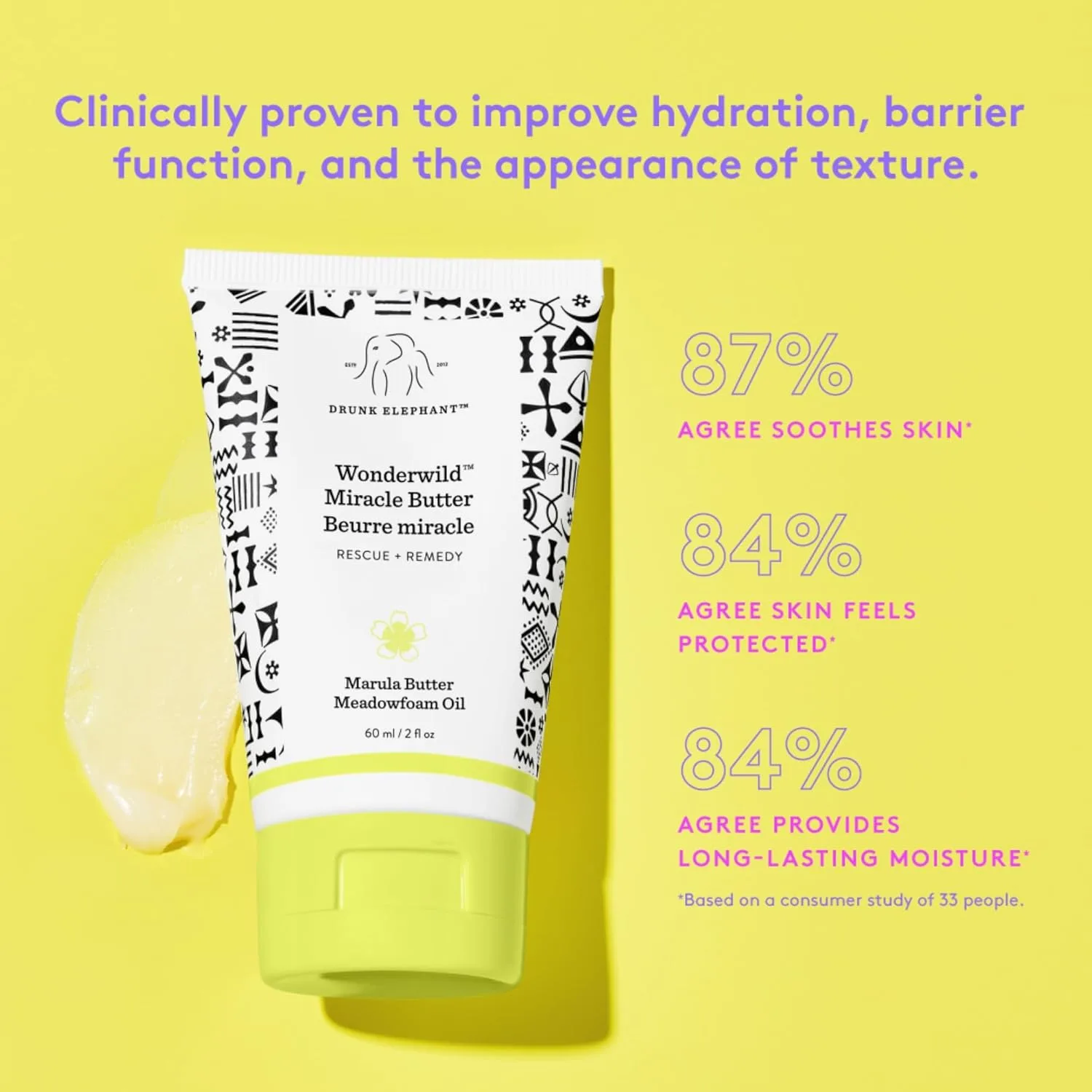 Drunk Elephant Wonderwild Miracle Butter - Ультра-роскошный бальзам для кожи - Чистый клинический уход за кожей - Не тестируется на животных - Не содержит эфирных масел, силиконов и отдушек 59 мл (1 шт.) — фото 2