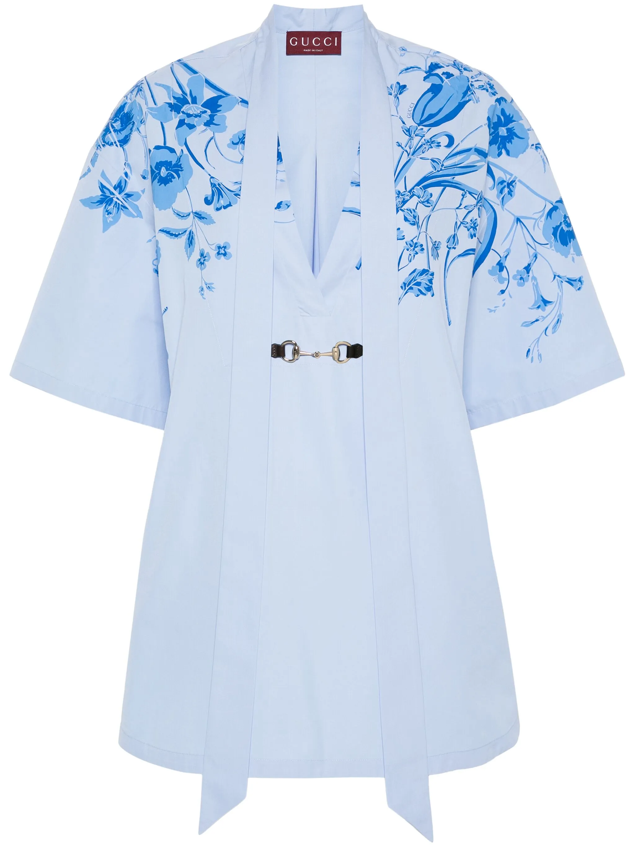 

Поплиновое платье с пряжкой Horsebit Gucci, синий