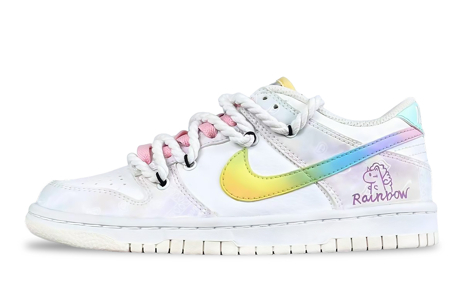 

Nike Dunk Rainbow Little Monster нескользящие устойчивые к истиранию низкие кроссовки для скейтборда pink multicolor детские