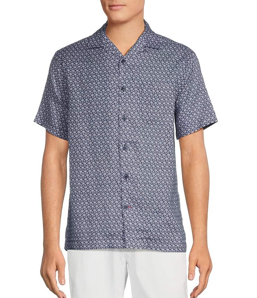 

Тканая рубашка Cremieux Blue Label French Linen Collection с принтом и короткими рукавами, синий