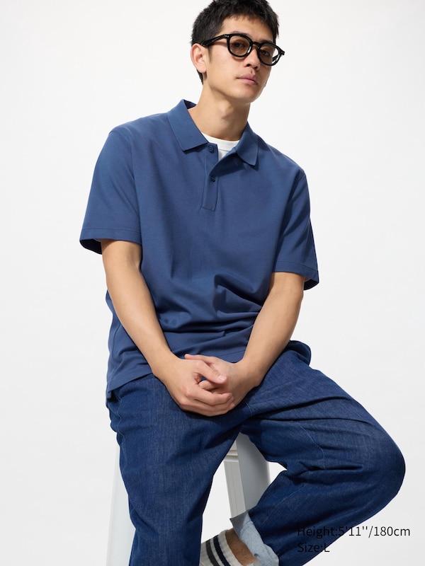 

Рубашка-Поло Airism из хлопкового пике Uniqlo, синий