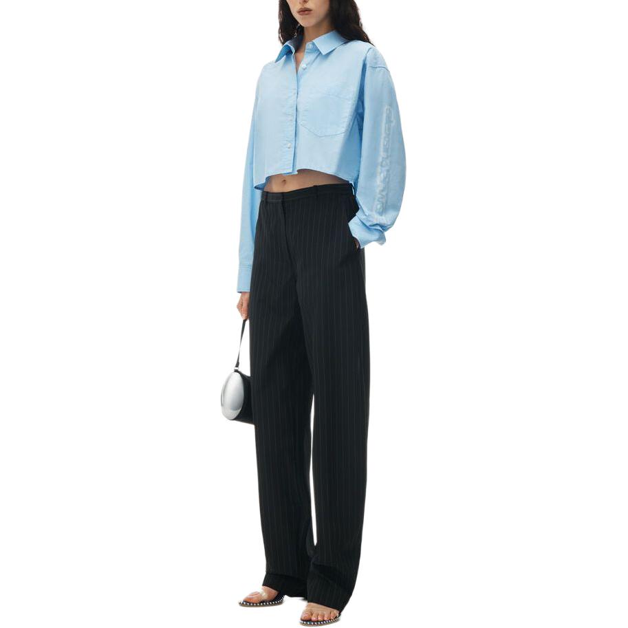 Хлопковая укороченная блуза с принтом Halo женская синяя Alexander Wang — фото 3