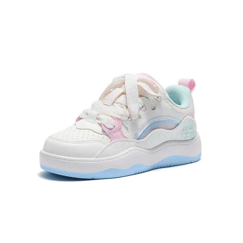 361°KIDS Детские скейтерские кроссовки low top из искусственной кожи и текстиля, устойчивые к скольжению и истиранию, бело-розовые — фото 4