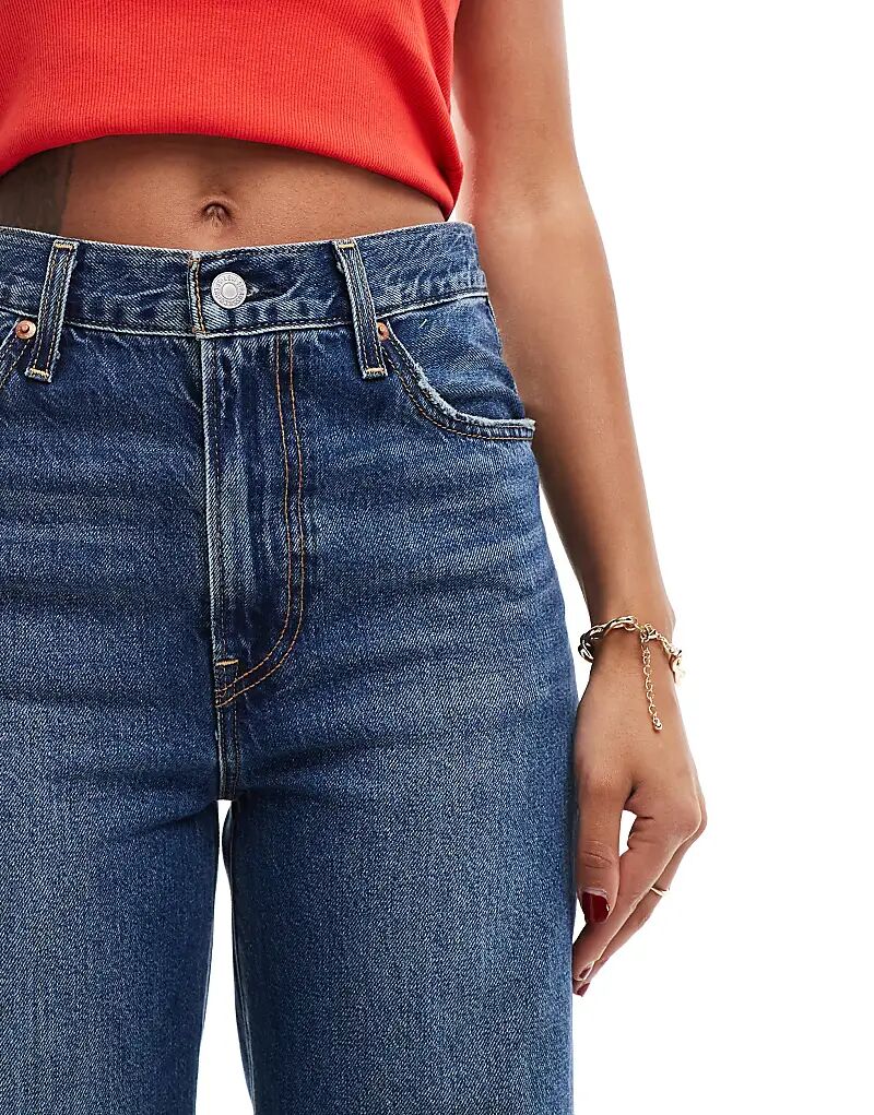 Джинсы с высокой посадкой и широкими штанинами темно-синего цвета Levi's — фото 4