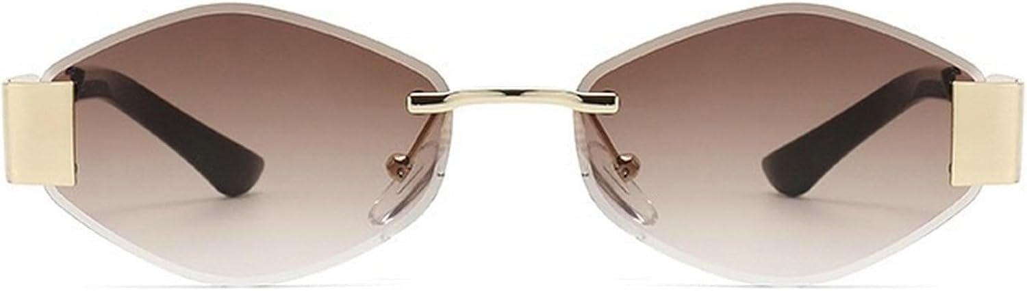 

Женские солнцезащитные очки в шестиугольной оправе без оправы, модель 2025, роскошные, модные, в стиле панк, многоугольные, без оправы, металлические линзы mincl, Brown