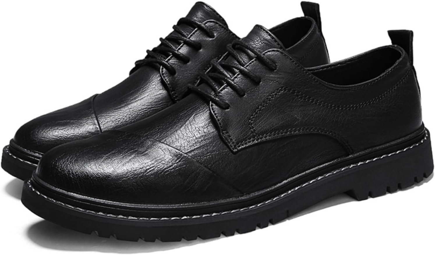 

Винтажные кожаные туфли-оксфорды на шнуровке с ручной прошивкой для мужчин, низкие с округлым носком, нескользящие, повседневные, удобные для работы, офиса, формального стиля и вождения Qwuieoin, черный