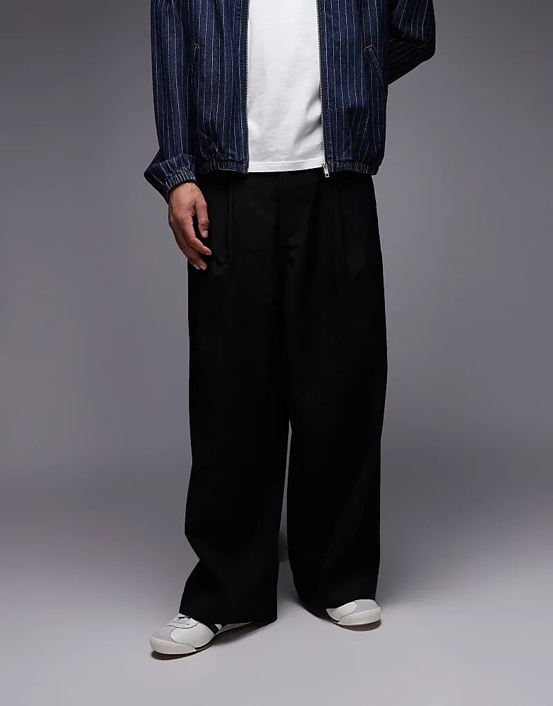 

Брюки Obey Oliver прямого кроя из твила со складками черного цвета