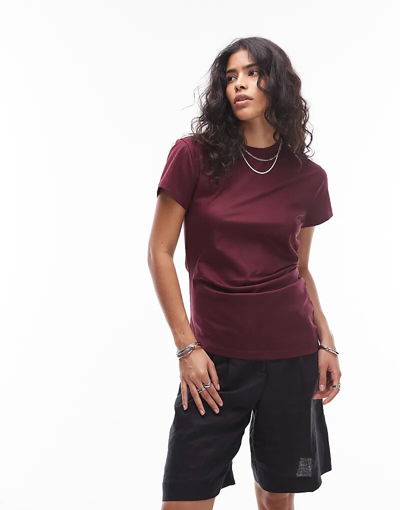 

Футболка из джерси с асимметричной драпировкой и принтом «& Other Stories» бордового цвета