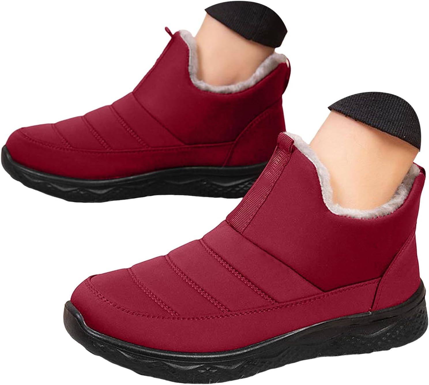 

Зимние ботинки для женщин и мужчин, классические с меховой подкладкой, теплые снегоступы, ботильоны с противоскользящей подошвой, водонепроницаемые, удобные, без шнурков, для прогулок на улице, осенние спортивные кроссовки Jyswoshoe, красный