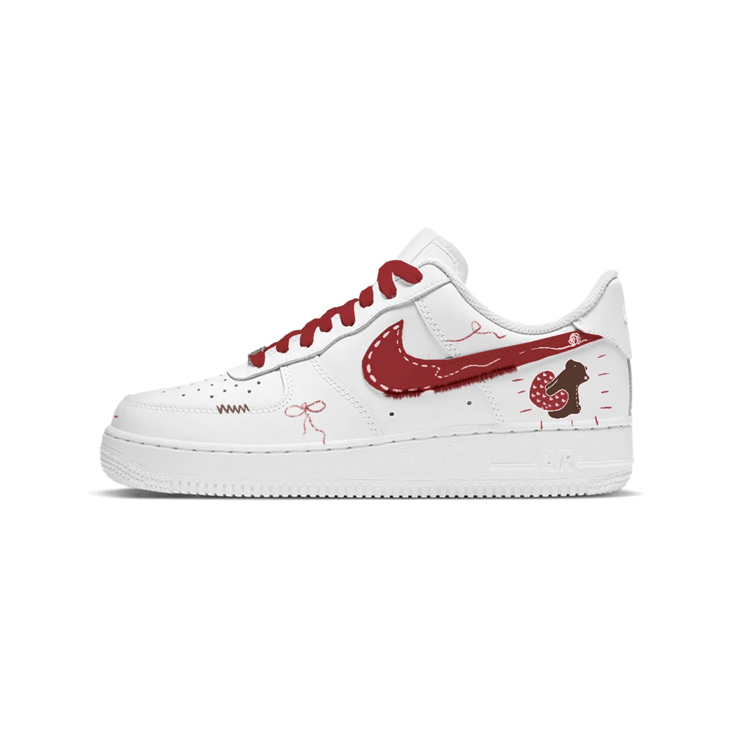 Кроссовки Air Force 1 Bear's Love Letter Leather Low top Skateboard Shoes Red White женские Nike