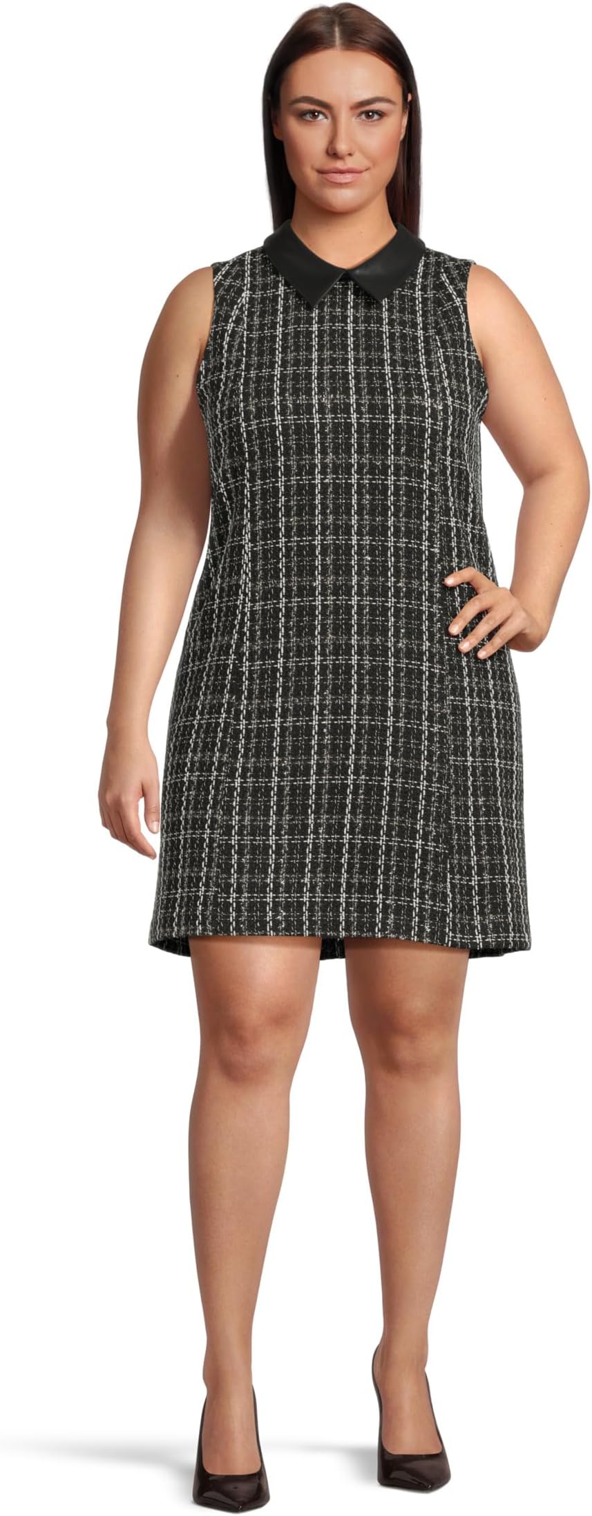 

Платье Calvin Klein Sleeveless Tweed Sheath With Collar, цвет Black Multi