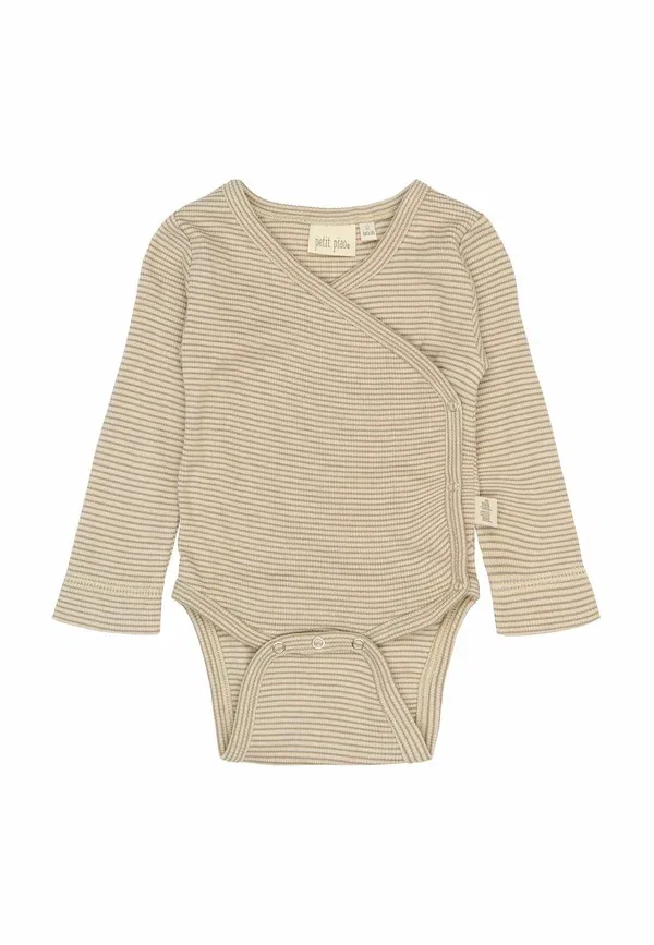 Детский боди Petit Piao Dian l/s fold over stripe nb body, чистый кашемир, темный небелый