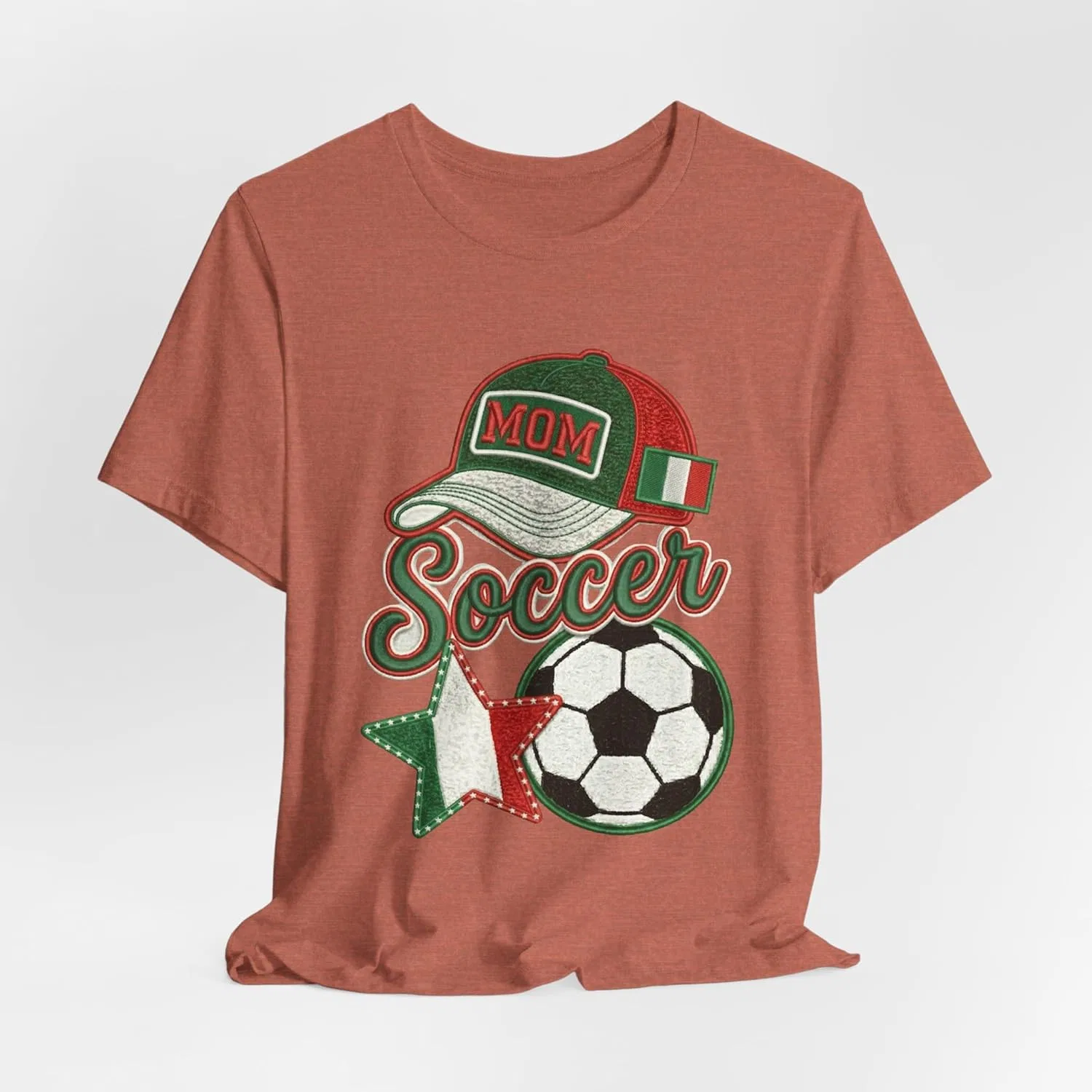 Футболка с принтом Mom Soccer Cap and Ball, Italian Flag Star, Heather Clay — фото 4