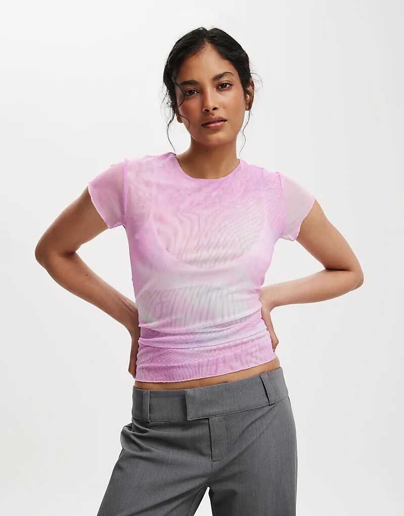 

Сетчатый топ с короткими рукавами Cotton:On Ashley розового цвета