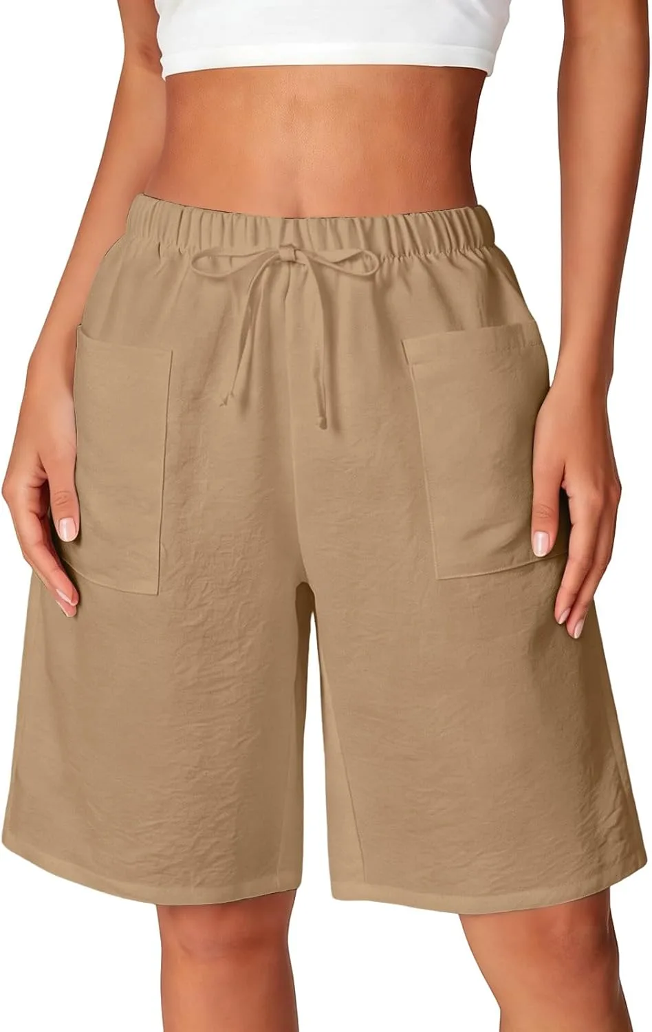 

Бермуды женские с карманами, широкие, на резинке