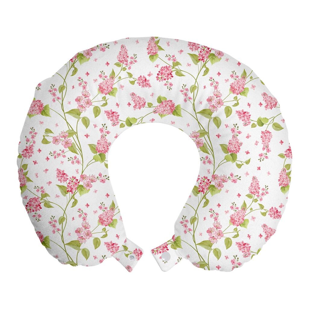 

ABAKUHAUS Shabby Flora дорожная подушка для шеи, Nature Blossom Buds, пенопластовый дорожный предмет для самолета и автомобиля, 30x30 см, розовый, белый и зеленый