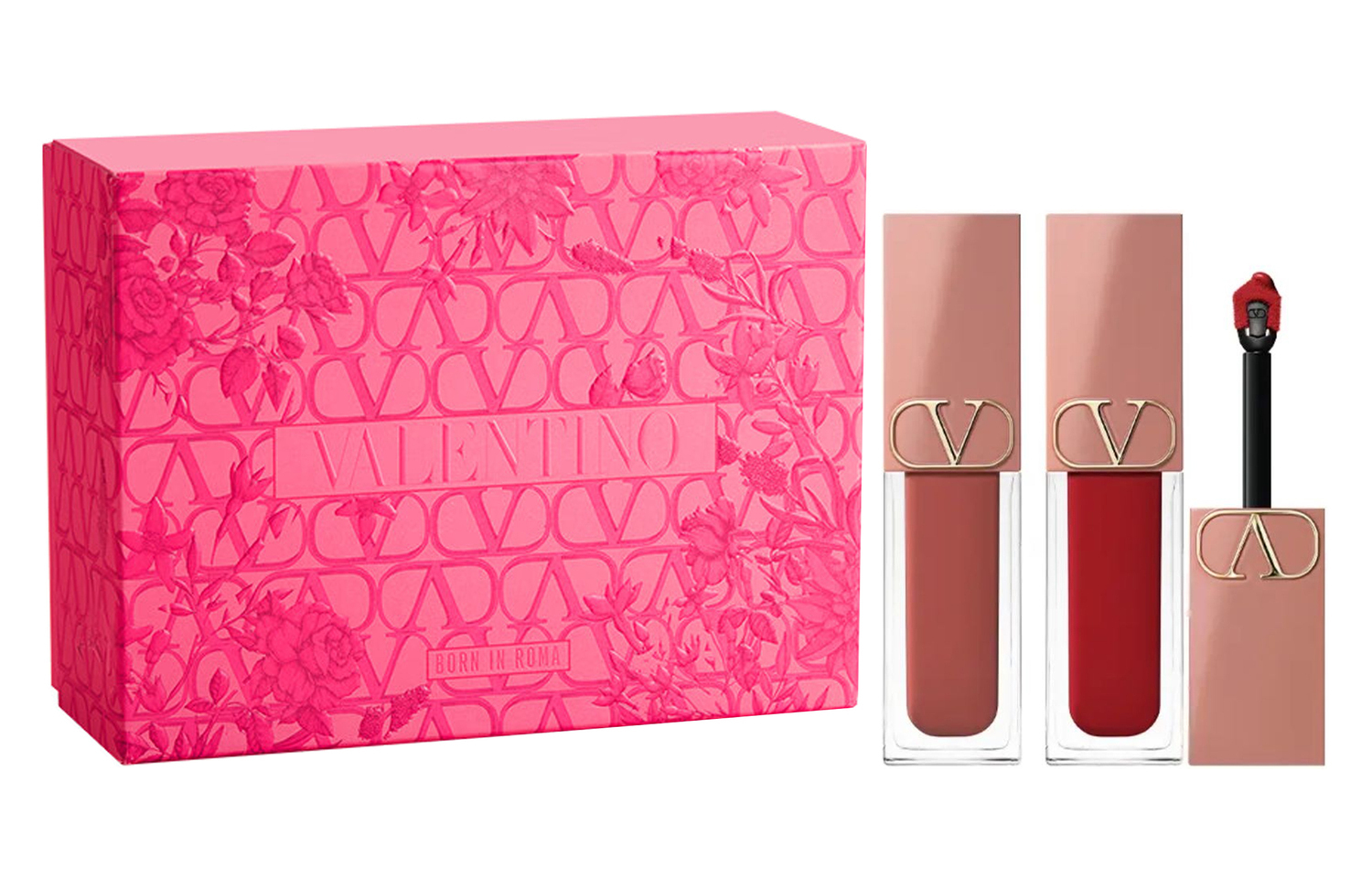 Блеск для губ Nude Tube Matte Brightening Coloring Natural 65ml*2 Valentino, two-piece set: lip cream #151r enchanted, mesmerized+lip cream #113r whispering delight — фото 4