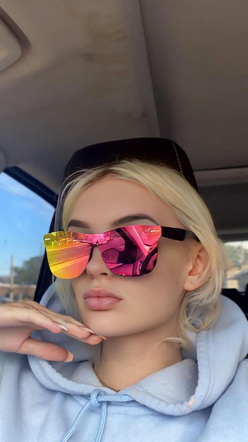 

FEISEDY Модные солнцезащитные очки без оправы с зеркальными линзами, цельные линзы, светоотражающие линзы, артикул B4114, (2 Pack)purple Mirror & Red Mirror