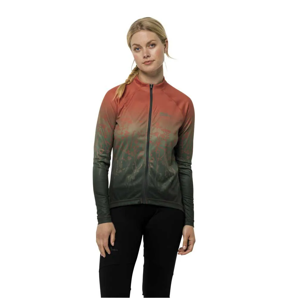 

Футболка Jack Wolfskin Morobbia FZ long sleeve, зеленый/оранжевый