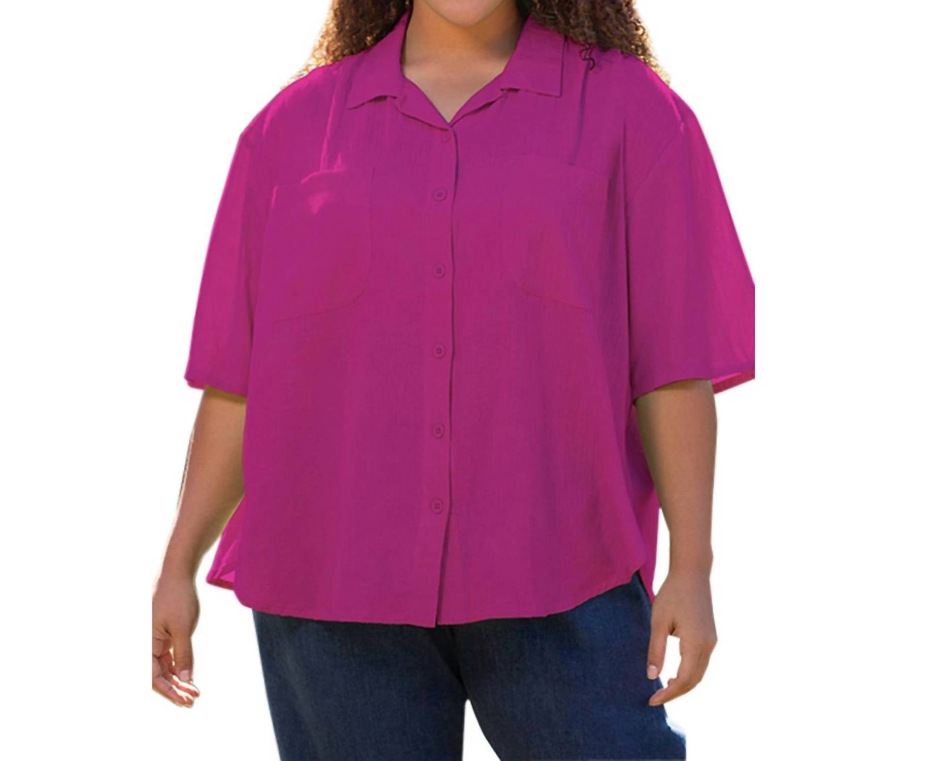 

Хлопковая рубашка с коротким рукавом и воротником - Plus In Zinnia On The Plus Side, Zinnia