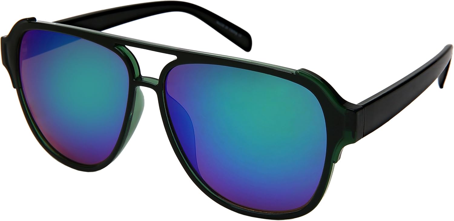 

Солнцезащитные очки Edge I-Wear Fashion Aviator Brow Bar Plastic Sunglasses w/Mirrored Lens 541086TT-REV (прозрачная зеленая оправа/зеленые зеркальные линзы, размер 58) EDGEIWEAR