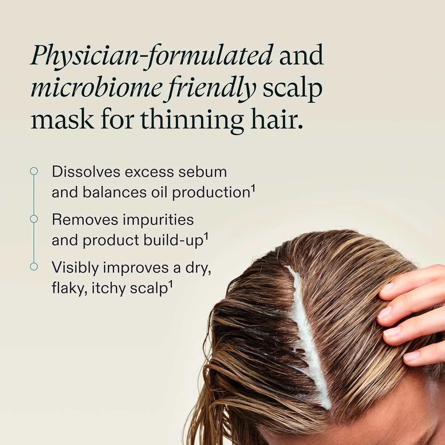 Nutrafol Exfoliating Scalp Mask, удаляет остатки средств и жир для здоровых волос и кожи головы, разработана врачом для истонченных волос, безопасна для окрашенных волос и наращивания - 118 мл — фото 3