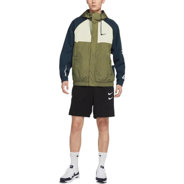 Куртка Men's Nike Alphabet Logo Printing Colorblock Hooded Jacket Autumn Olive Green, зеленый — фото 3