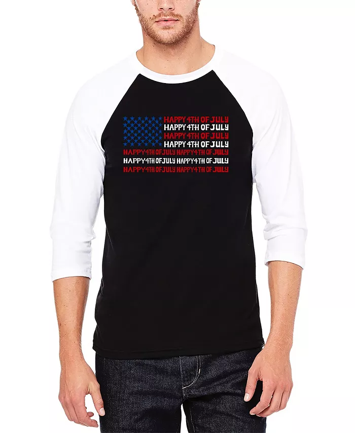 

Мужская футболка Happy 4th of July Raglan Baseball Word Art LA Pop Art, мультиколор