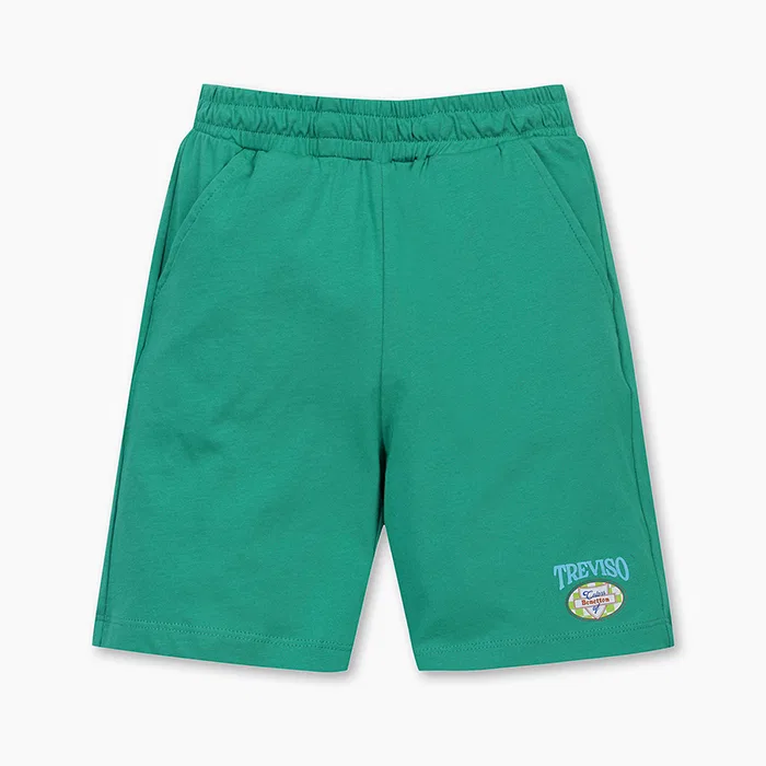 Детские графические шорты длиной 4 части зелёного цвета от Benetton Kids