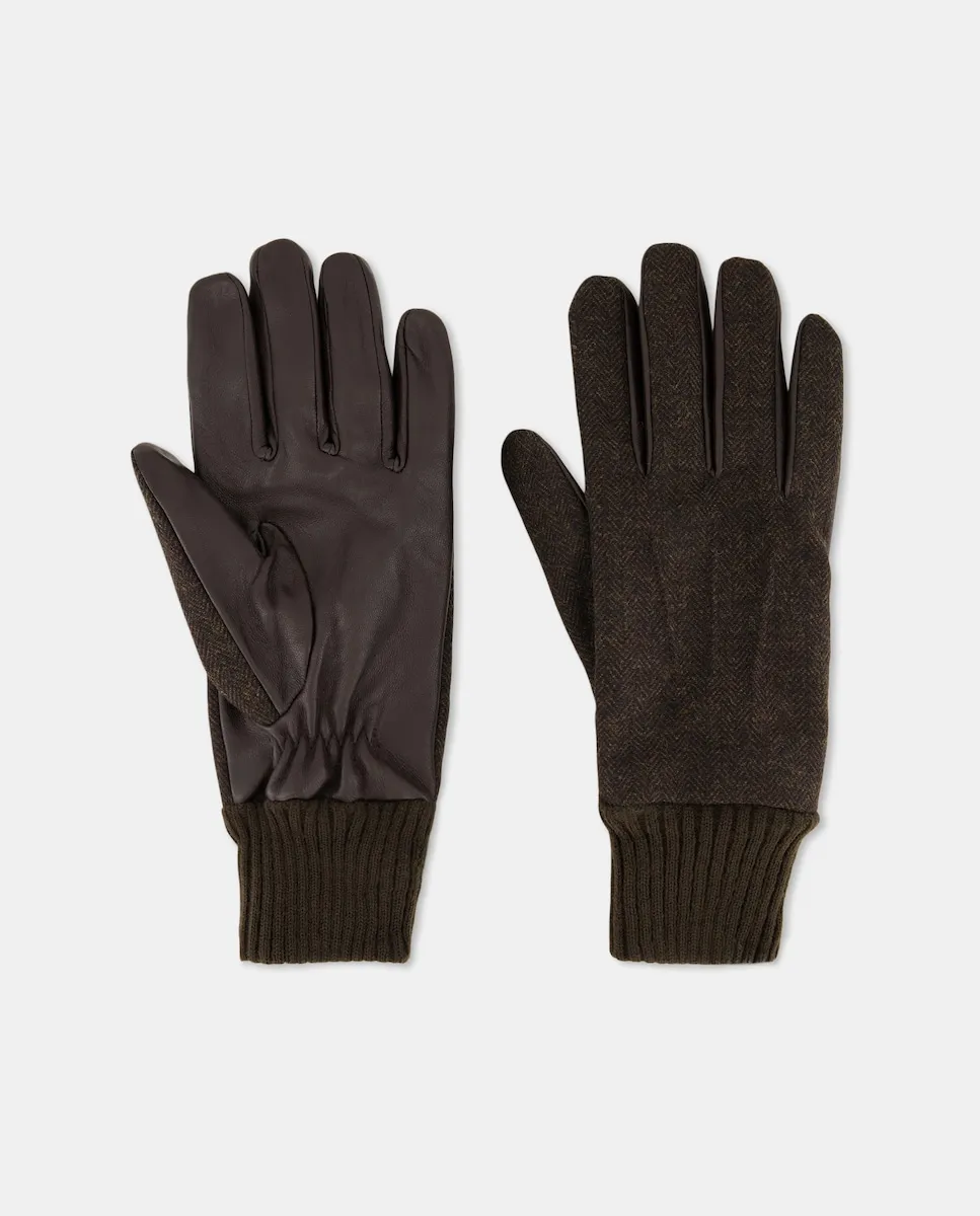 

Мужские перчатки из шерсти и кожи с узором «елочка» Dustin, коричневый