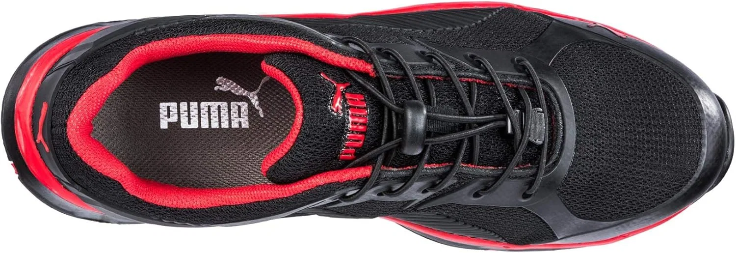 Кроссовки PUMA Safety Fuse Motion 2.0 Green Low Work Shoe Safety Shoe S1P ESD HRO SRC имеют защитный колпачок из стекловолокна, обеспечивают термозащиту, защиту, не содержат металла, подходят для веганов, мужского пола, черный/красный — фото 2