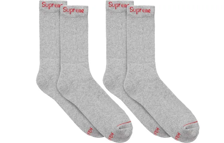 Supreme SS24 WEEK1 HANES Crew Socks 4 Pack Носки унисекс 4 пары серые