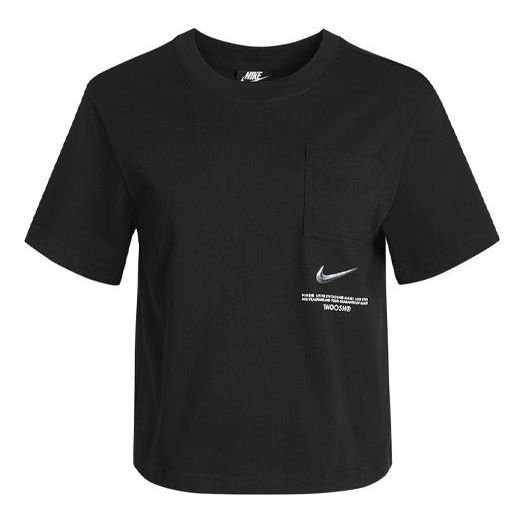 

Футболка (WMNS) Nike Sportswear Swoosh Short Printed Round Neck Pullover T-Shirt Black, черный