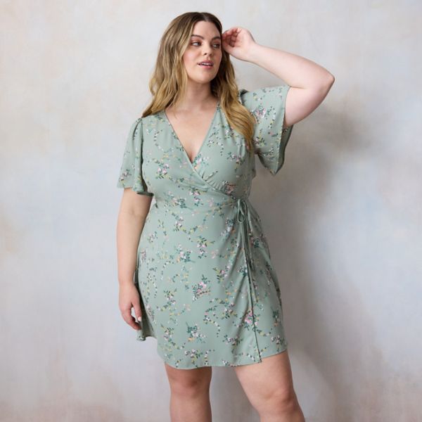 

Современное мини-платье с запахом больших размеров Lc Lauren Conrad, цвет green fleurs astrid