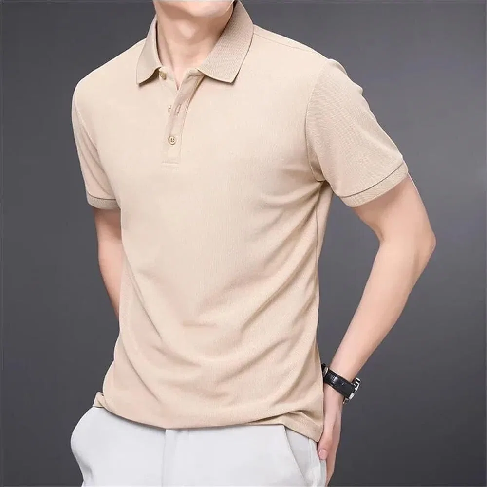 Повседневное поло, легкое, Slim Fit, мужское, коричнево-серый — фото 2