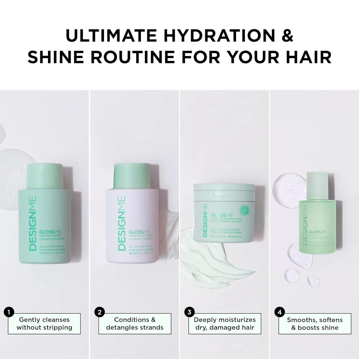 GLOSS.ME Hydrating & Shine System от DESIGNME: шампунь, кондиционер, сыворотка и маска для сухих волос с увлажняющим аргановым маслом Design.Me — фото 3