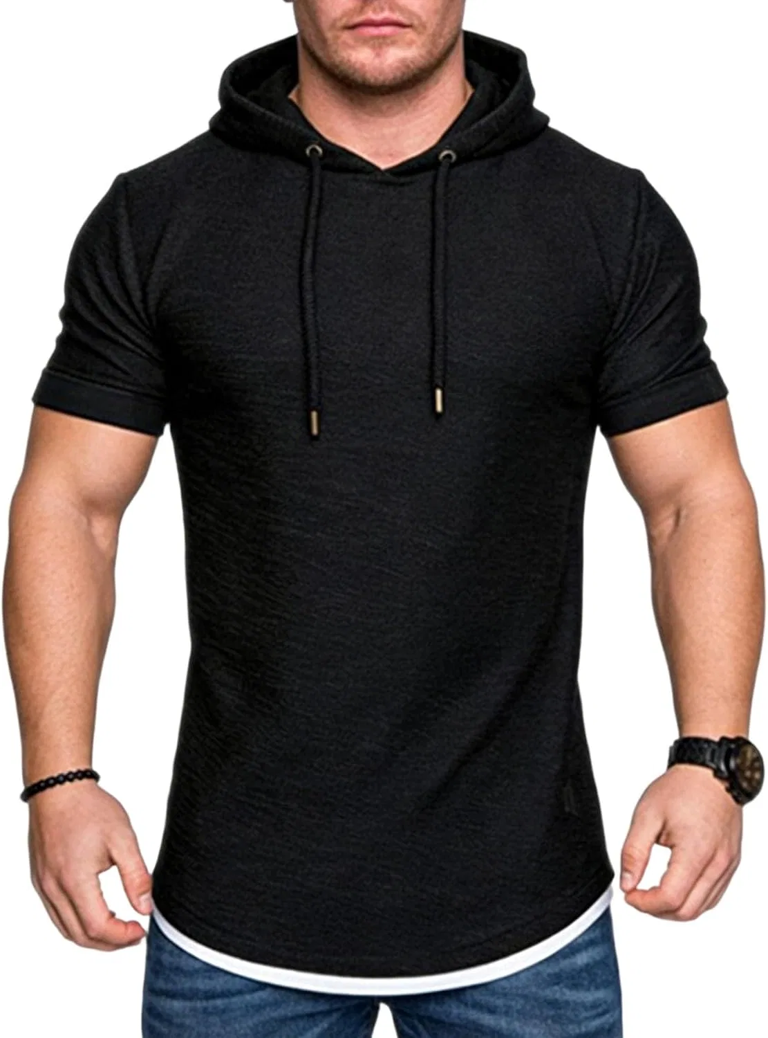Мужская легкая худи с коротким рукавом, Polyester, Black