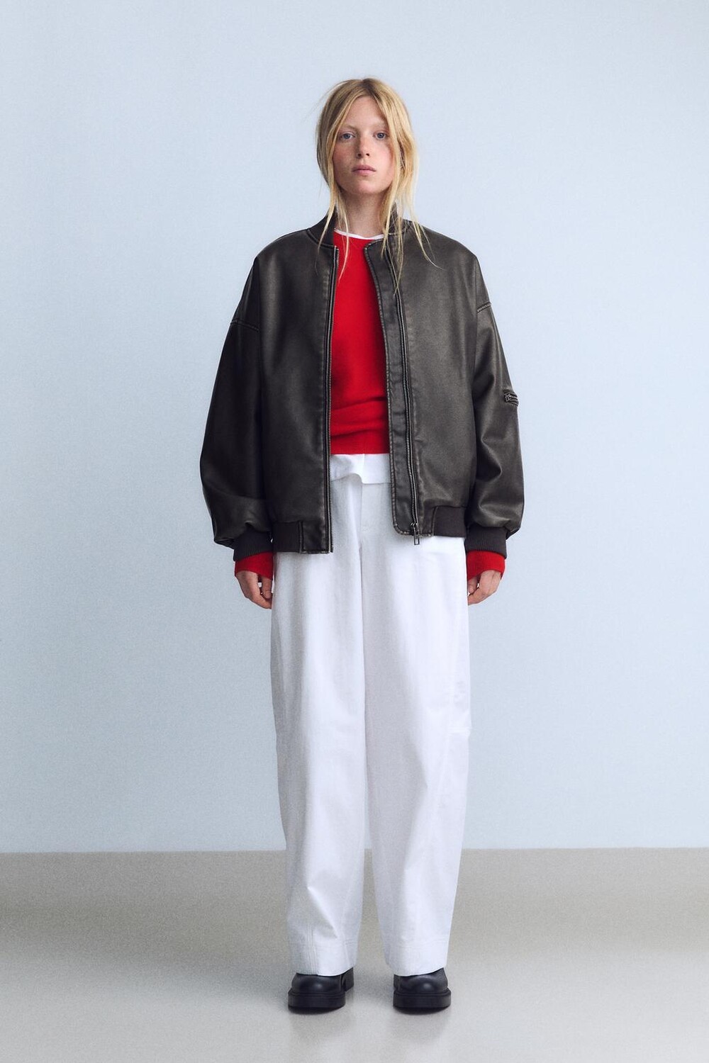 

Брюки barrel trf ZARA, белый
