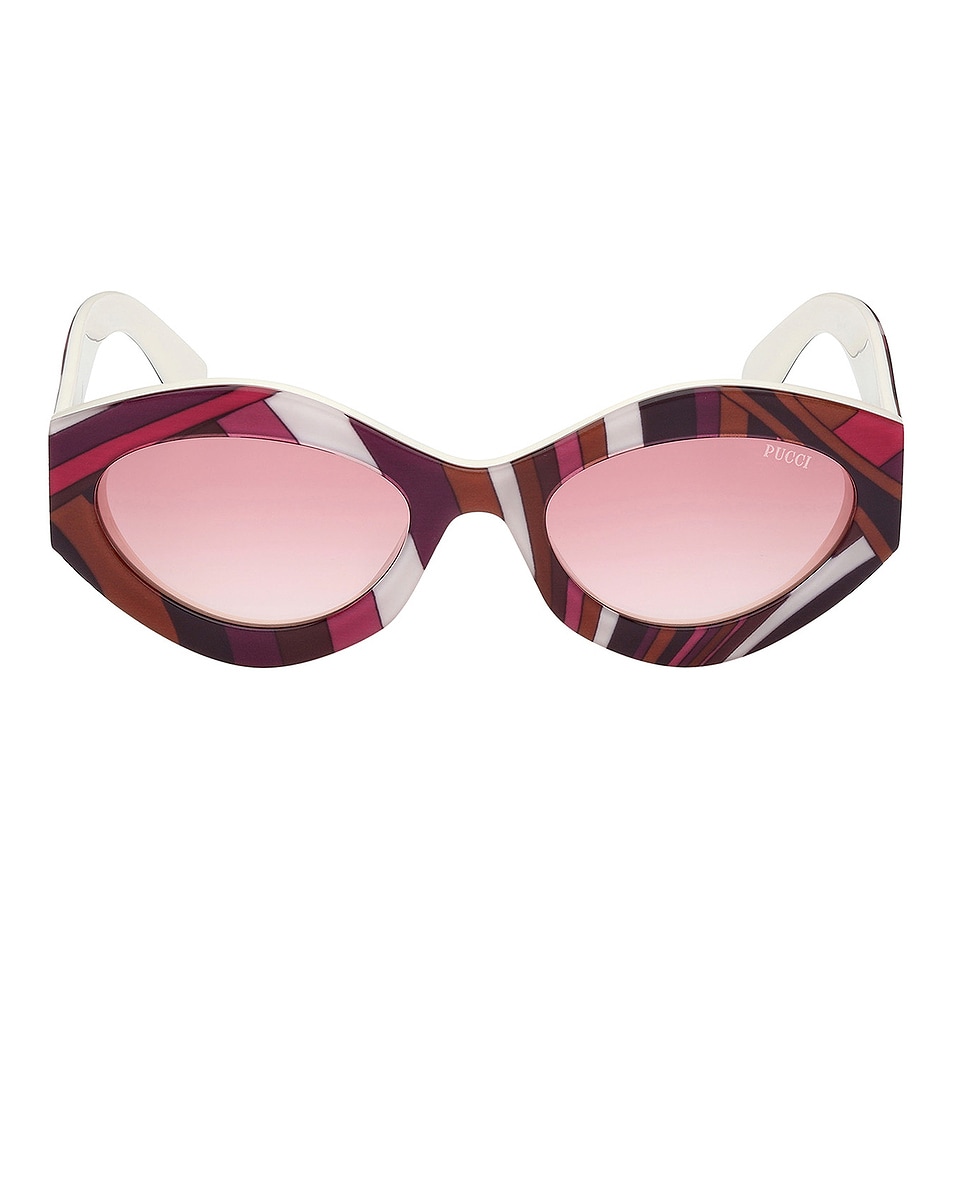 

Овальные солнцезащитные очки Emilio Pucci, цвет Shiny White Pattern & Fuchsia